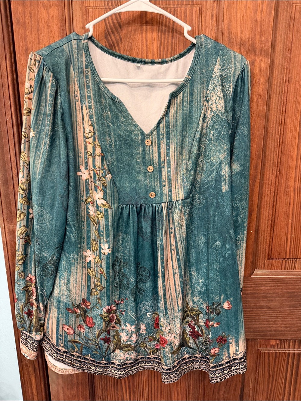 Teal Floral Boho Tunic Top